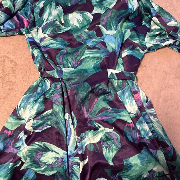 In Bloom by Jonquil Set Robe Slip Nightgown Med Large Purple Lace Teal Floral - Picture 7 of 14